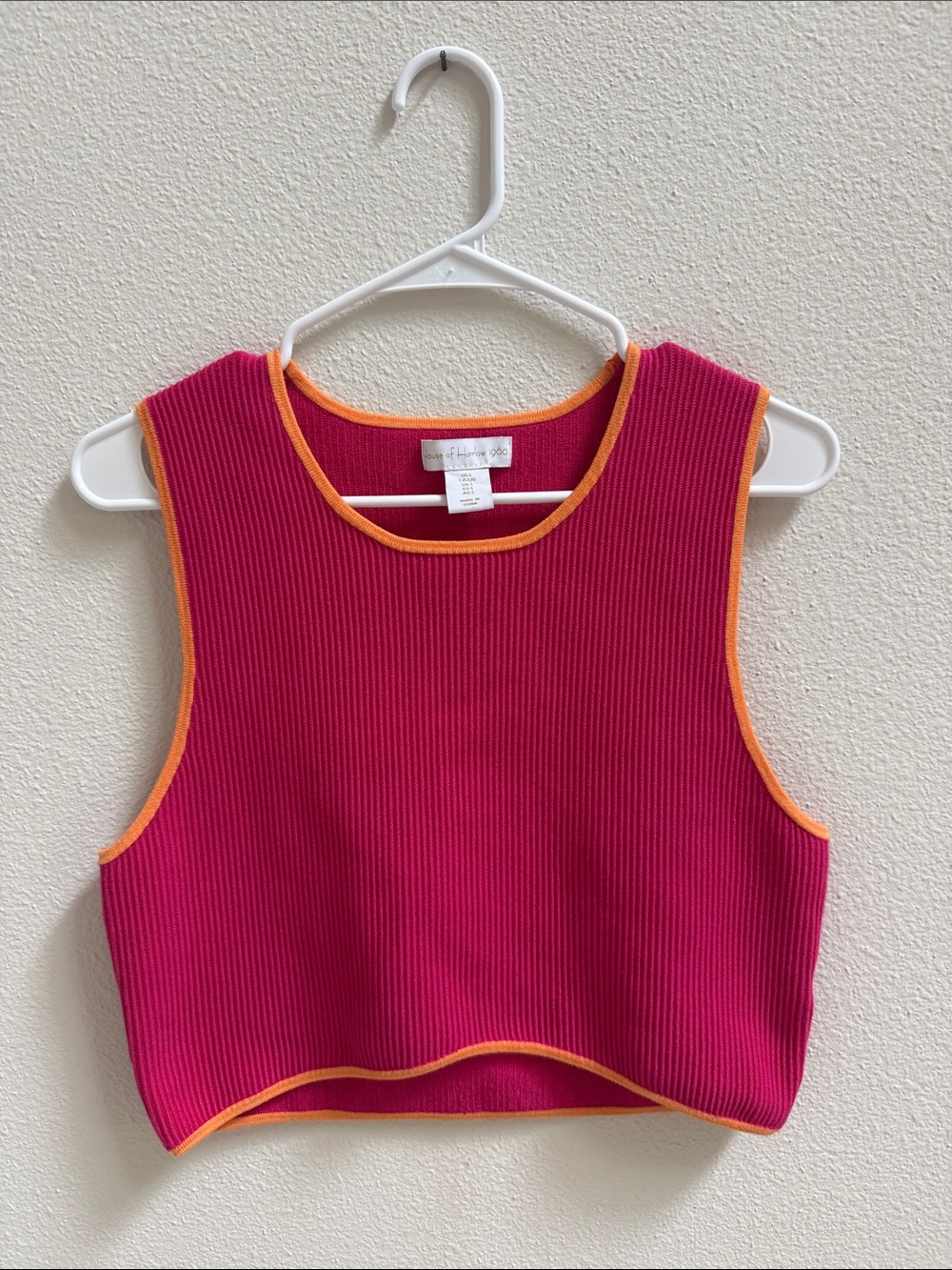 House of Harlow 1960 Pink Orange Contrast Trim Ribbed Knit Crop Tank Sweater L